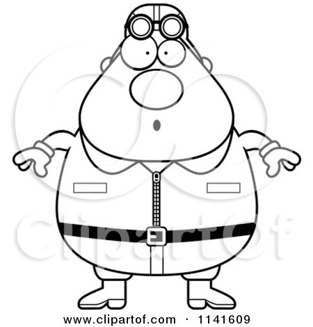 Cartoon Clipart Of A Black And White Surprised Male Aviator Pilot - Vector Outlined Coloring Page by Cory Thoman