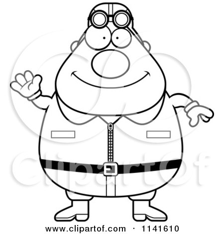 Cartoon Clipart Of A Black And White Friendly Waving Male Aviator Pilot - Vector Outlined Coloring Page by Cory Thoman
