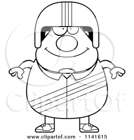 Cartoon Clipart Of A Black And White Happy Race Car Driver - Vector Outlined Coloring Page by Cory Thoman