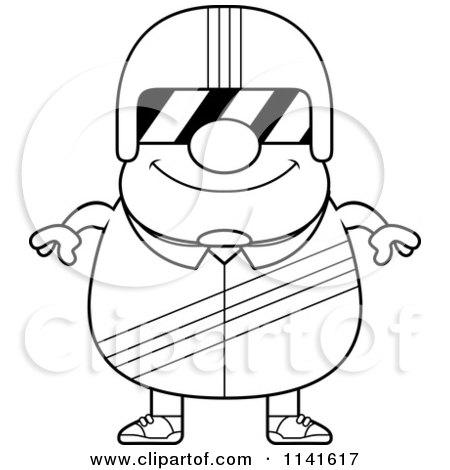 Cartoon Clipart Of A Black And White Happy Race Car Driver Wearing A Visor - Vector Outlined Coloring Page by Cory Thoman