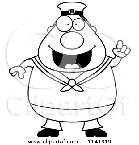 Cartoon Clipart Of A Black And White Smart Sailor With An Idea - Vector Outlined Coloring Page by Cory Thoman