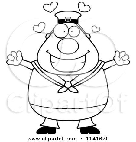 Cartoon Clipart Of A Black And White Amorous Sailor - Vector Outlined Coloring Page by Cory Thoman