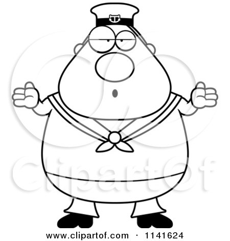 Cartoon Clipart Of A Black And White Careless Shrugging Sailor - Vector Outlined Coloring Page by Cory Thoman