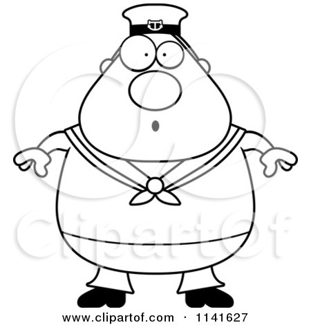 Cartoon Clipart Of A Black And White Surprised Sailor - Vector Outlined Coloring Page by Cory Thoman