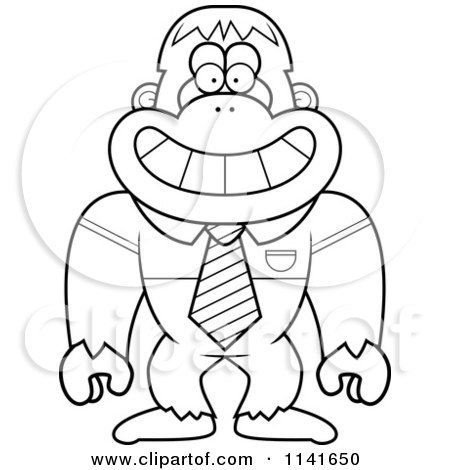 Cartoon Clipart Of A Black And White Bigfoot Sasquatch Wearing A Tie And Shirt - Vector Outlined Coloring Page by Cory Thoman