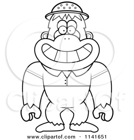 Cartoon Clipart Of A Black And White Bigfoot Sasquatch Explorer - Vector Outlined Coloring Page by Cory Thoman