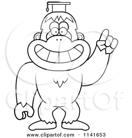 Cartoon Clipart Of A Black And White Bigfoot Sasquatch Professor Wearing A Cap - Vector Outlined Coloring Page by Cory Thoman