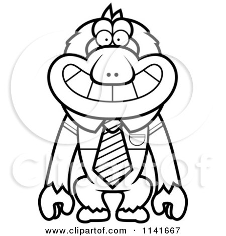 Cartoon Clipart Of A Black And White Macaque Monkey Wearing A Tie And Shirt - Vector Outlined Coloring Page by Cory Thoman