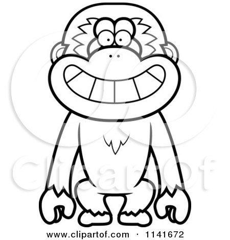 Cartoon Clipart Of A Black And White Happy Gibbon Monkey - Vector Outlined Coloring Page by Cory Thoman