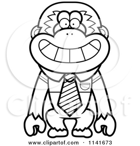 Cartoon Clipart Of A Black And White Gibbon Monkey Wearing A Tie And Shirt - Vector Outlined Coloring Page by Cory Thoman