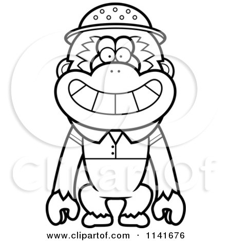 Cartoon Clipart Of A Black And White Gibbon Monkey Explorer - Vector Outlined Coloring Page by Cory Thoman
