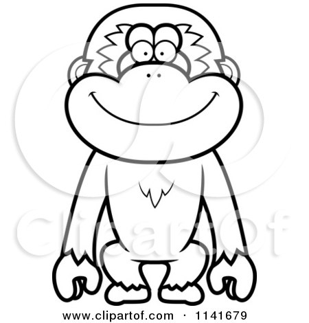 Cartoon Clipart Of A Black And White Smiling Gibbon Monkey - Vector Outlined Coloring Page by Cory Thoman