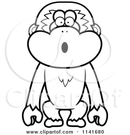 Cartoon Clipart Of A Black And White Surprised Gibbon Monkey - Vector Outlined Coloring Page by Cory Thoman