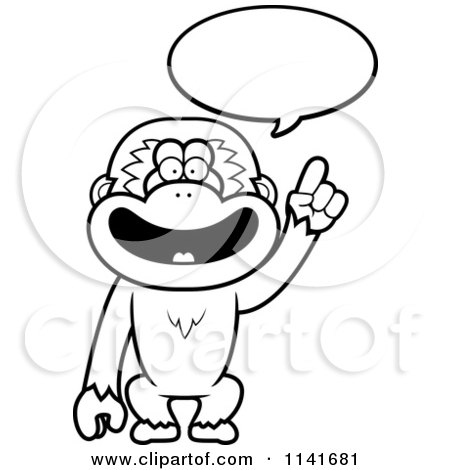 Cartoon Clipart Of A Black And White Gibbon Monkey Talking - Vector Outlined Coloring Page by Cory Thoman
