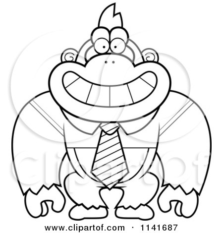 Cartoon Clipart Of A Black And White Gorilla Wearing A Tie And Shirt - Vector Outlined Coloring Page by Cory Thoman