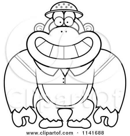 Cartoon Clipart Of A Black And White Gorilla Explorer - Vector Outlined Coloring Page by Cory Thoman