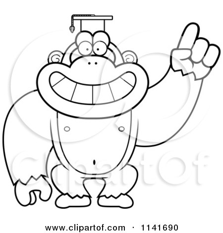 Cartoon Clipart Of A Black And White Gorilla Professor Wearing A Cap - Vector Outlined Coloring Page by Cory Thoman