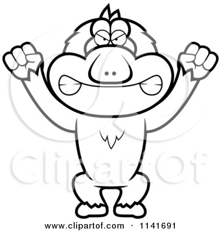 Cartoon Clipart Of A Black And White Angry Macaque Monkey - Vector Outlined Coloring Page by Cory Thoman