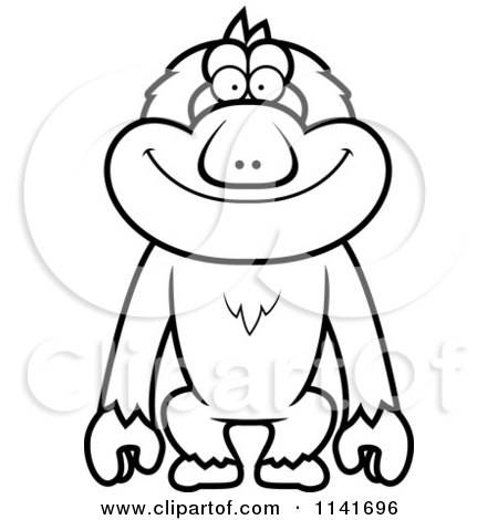 Cartoon Clipart Of A Black And White Macaque Monkey - Vector Outlined Coloring Page by Cory Thoman