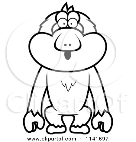Cartoon Clipart Of A Black And White Surprised Macaque Monkey - Vector Outlined Coloring Page by Cory Thoman