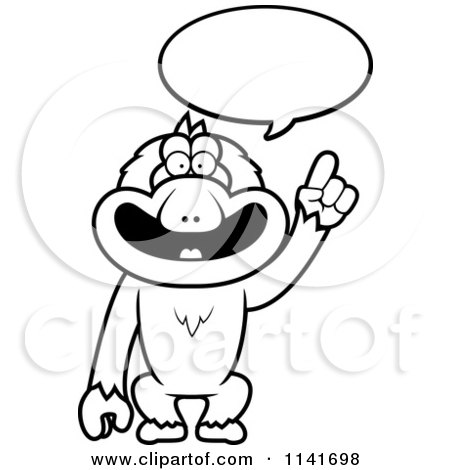 Cartoon Clipart Of A Black And White Macaque Monkey Talking - Vector Outlined Coloring Page by Cory Thoman