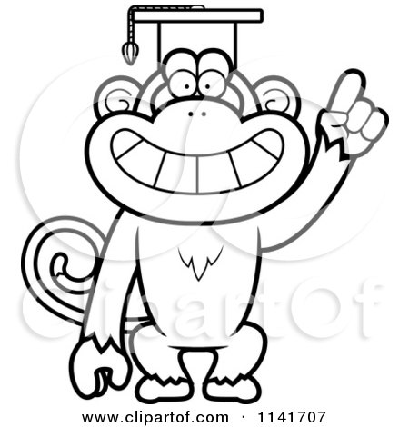 Cartoon Clipart Of A Black And White Monkey Professor Wearing A Cap - Vector Outlined Coloring Page by Cory Thoman