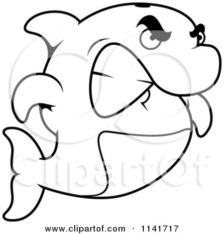 Cartoon Clipart Of A Black And White Angry Dolphin Gritting His Teeth - Vector Outlined Coloring Page by Cory Thoman