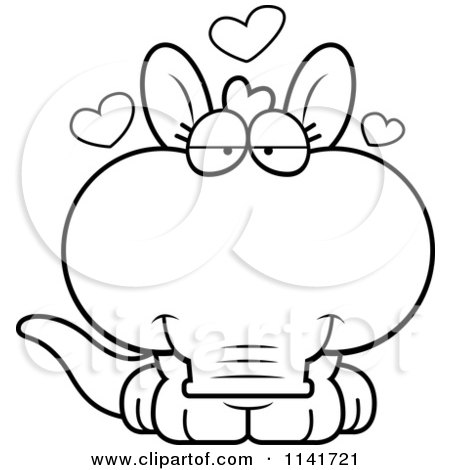 Cartoon Clipart Of A Black And White Aardvark In Love - Vector Outlined Coloring Page by Cory Thoman
