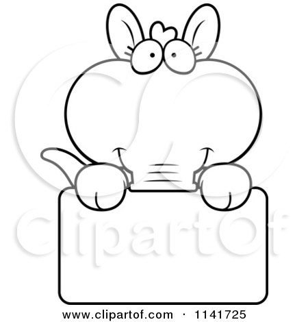 Cartoon Clipart Of A Black And White Aardvark Holding A Sign - Vector Outlined Coloring Page by Cory Thoman