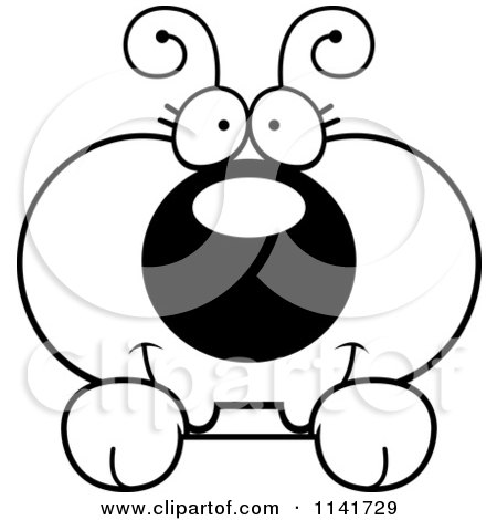Cartoon Clipart Of A Black And White Ant Looking Over A Surface - Vector Outlined Coloring Page by Cory Thoman