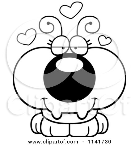 Cartoon Clipart Of A Black And White Ant In Love - Vector Outlined Coloring Page by Cory Thoman