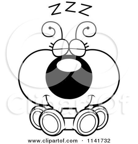 Cartoon Clipart Of A Black And White Ant Sleeping - Vector Outlined Coloring Page by Cory Thoman