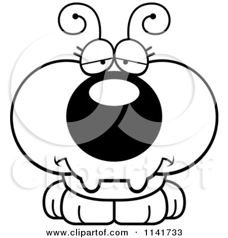 Cartoon Clipart Of A Black And White Depressed Ant - Vector Outlined Coloring Page by Cory Thoman