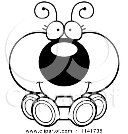 Cartoon Clipart Of A Black And White Sitting Ant - Vector Outlined Coloring Page by Cory Thoman