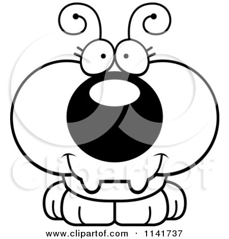 Cartoon Clipart Of A Black And White Cute Ant - Vector Outlined Coloring Page by Cory Thoman