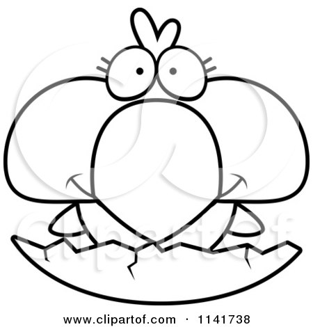 Cartoon Clipart Of A Black And White Cute Bird Chick Hatching From An Egg Shell - Vector Outlined Coloring Page by Cory Thoman