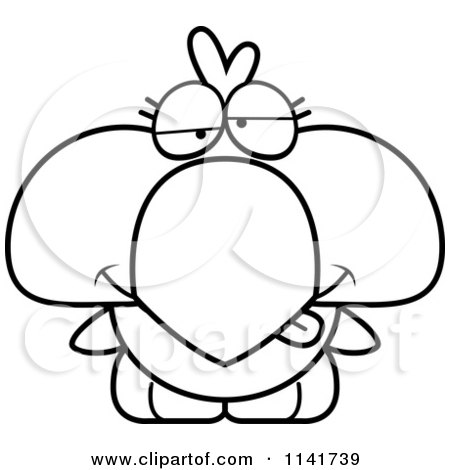 Cartoon Clipart Of A Black And White Sick Bird Chick - Vector Outlined Coloring Page by Cory Thoman