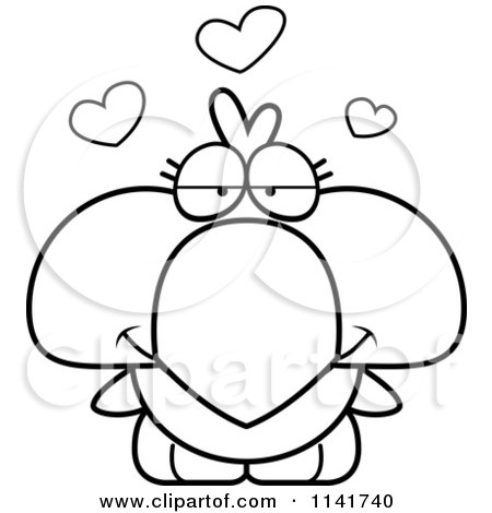 Cartoon Clipart Of A Black And White Bird Chick In Love - Vector Outlined Coloring Page by Cory Thoman