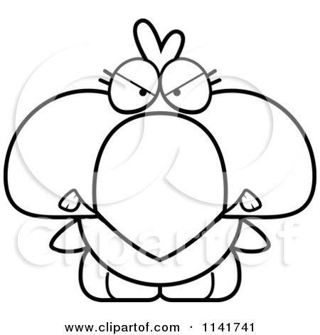Cartoon Clipart Of A Black And White Mad Bird Chick - Vector Outlined Coloring Page by Cory Thoman