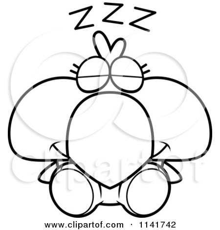 Cartoon Clipart Of A Black And White Sleeping Bird Chick - Vector Outlined Coloring Page by Cory Thoman