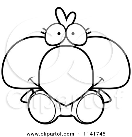 Cartoon Clipart Of A Black And White Cute Bird Chick Sitting - Vector Outlined Coloring Page by Cory Thoman