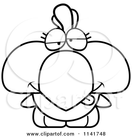Cartoon Clipart Of A Black And White Goofy Rooster Chick - Vector Outlined Coloring Page by Cory Thoman