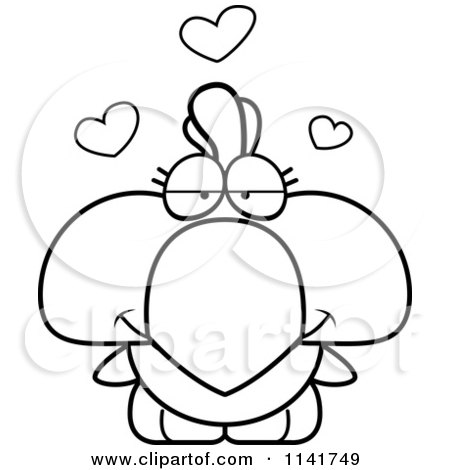 Cartoon Clipart Of A Black And White Rooster Chick In Love - Vector Outlined Coloring Page by Cory Thoman