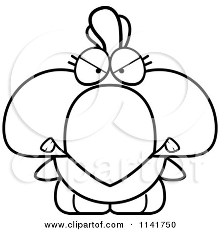 Cartoon Clipart Of A Black And White Mad Rooster Chick - Vector Outlined Coloring Page by Cory Thoman
