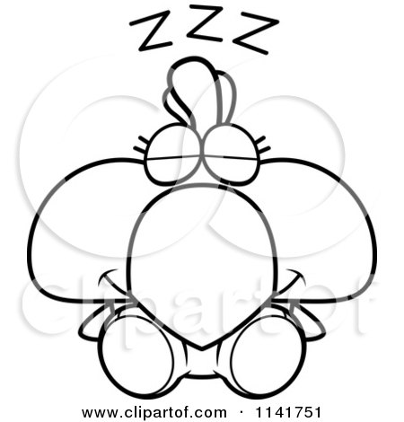 Cartoon Clipart Of A Black And White Sleeping Rooster Chick - Vector Outlined Coloring Page by Cory Thoman