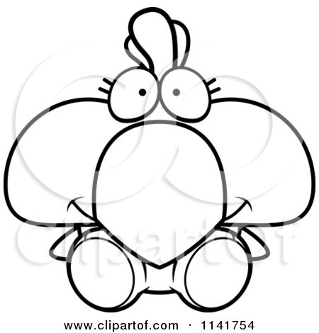 Cartoon Clipart Of A Black And White Cute Rooster Chick Sitting - Vector Outlined Coloring Page by Cory Thoman