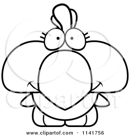 Cartoon Clipart Of A Black And White Happy Cute Rooster Chick - Vector Outlined Coloring Page by Cory Thoman