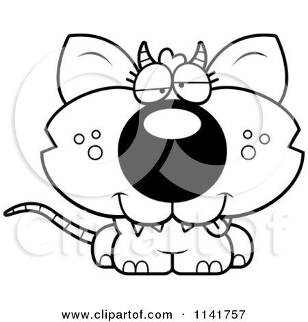 Cartoon Clipart Of A Black And White Drunk Chupacabra - Vector Outlined Coloring Page by Cory Thoman