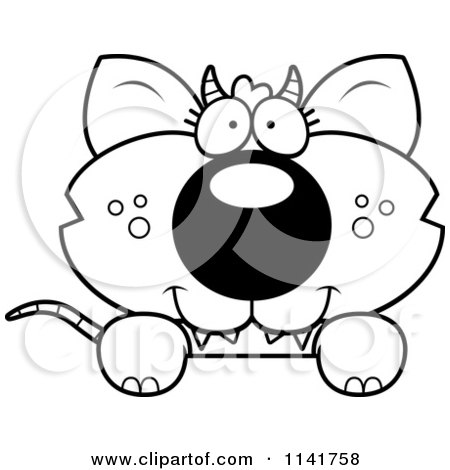 Cartoon Clipart Of A Black And White Chupacabra Looking Over A Surface - Vector Outlined Coloring Page by Cory Thoman