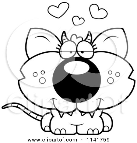 Cartoon Clipart Of A Black And White Chupacabra In Love - Vector Outlined Coloring Page by Cory Thoman